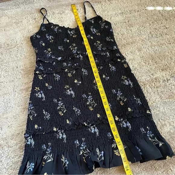 Abercrombie & Fitch Black Floral Mini Dress Smocked Bodice Tiered Ruffle: Large - Picture 9 of 10